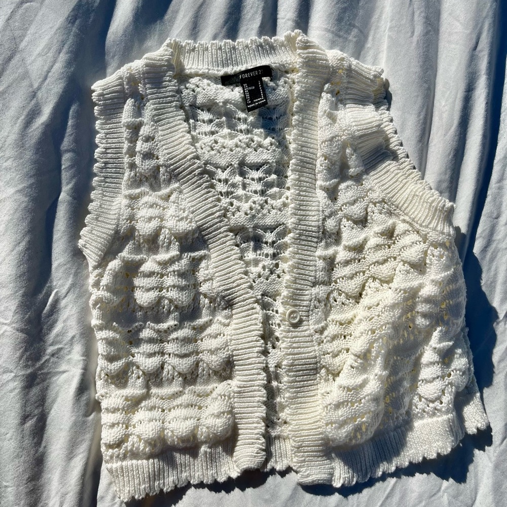 White Crochet Knit Sweater Vest